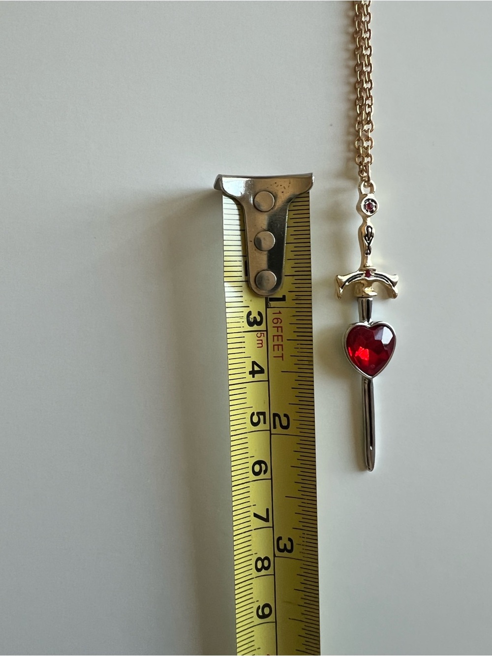 Gold Silver Sword Necklace - Red Heart Gem / renaissance / Fantasy Costume Fae - Picture 5 of 6